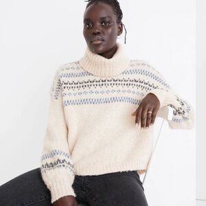Madewell Somervell Fair Isle Turtleneck Sweater Balloon Sleeves Size XS Women’s